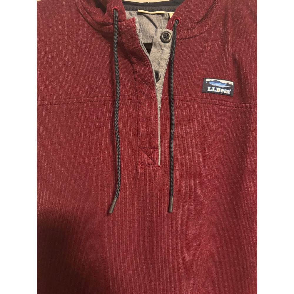 LL Bean Mens Burgundy Textured Henley Hoodie Pullover Sweatshirt Med‎ - Picture 3 of 7